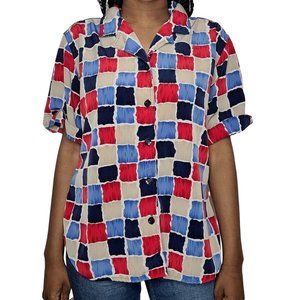 Erin London Red Blue Cream Button Down Shirt